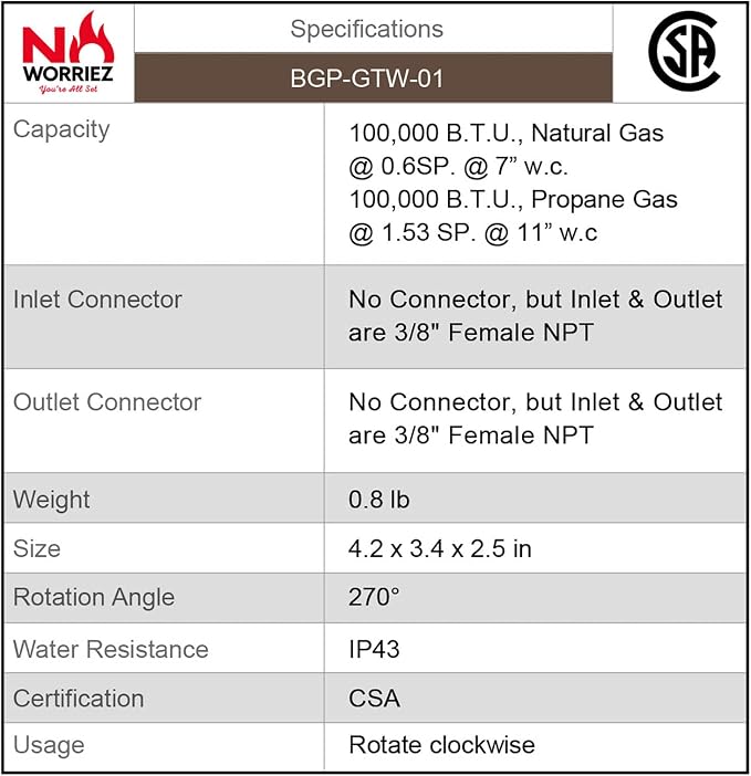 NO WORRIEZ 100, 000 BTU Safety Automatic Outdoor BBQ Shut Off 3/8'' NPT - Image 7
