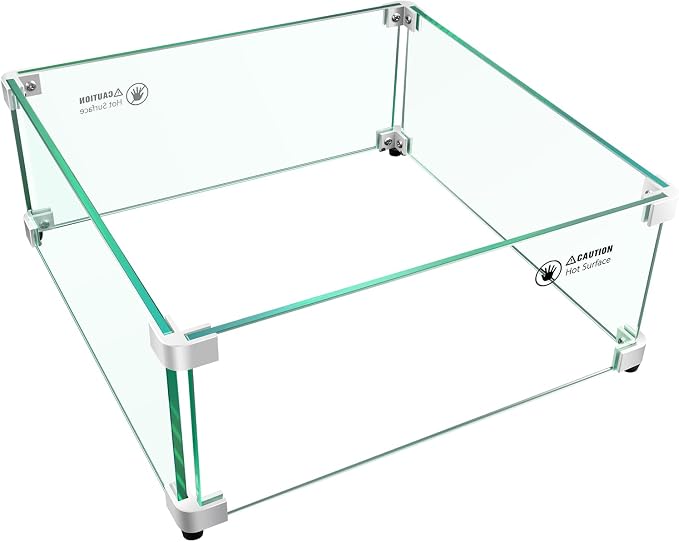 Fire Pit Wind Guard: 17.5" x 17.5" x 7" Square Fire Pit Glass Wind Guard by Pariplus