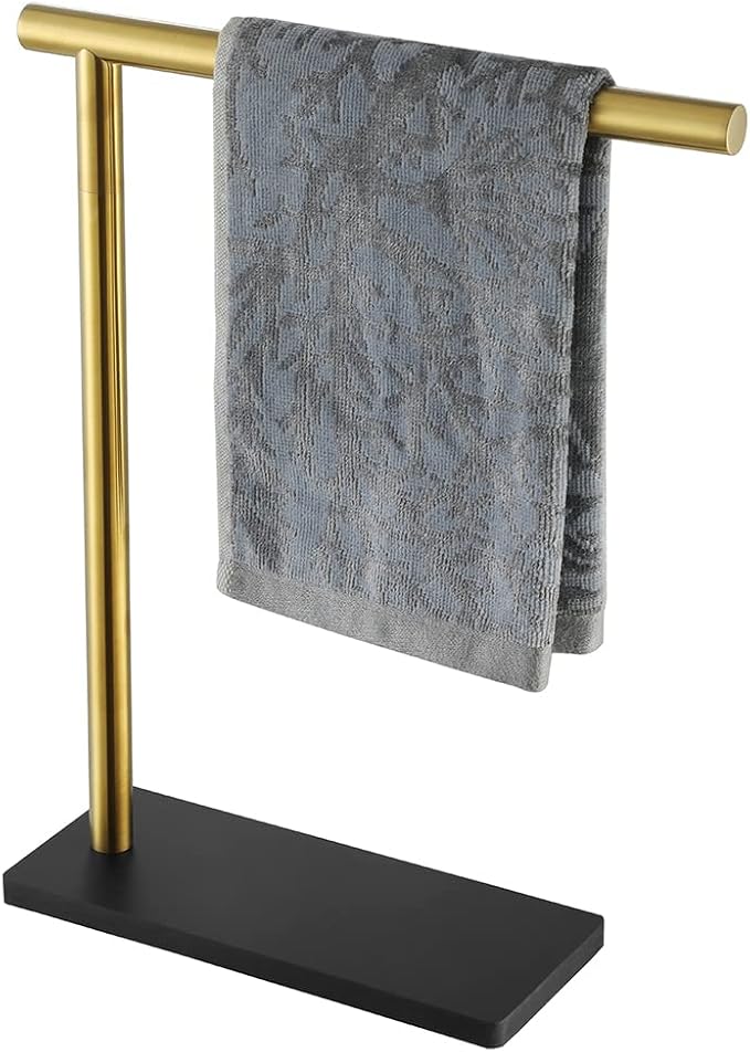 JQK Hand Towel Holder Stand Brushed Gold, Modern Tree Rack Free Standing by Homeimprovement