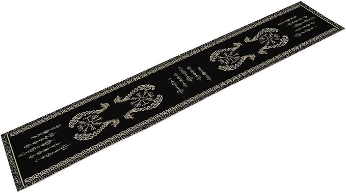 Viking Table Runner, Raven Ancient Rune Dragon Totem Norse Mystical Geometric - Image 8
