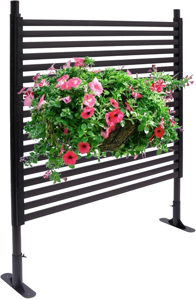 Outdoor Freestanding Privacy Screens, 35.4" W x 47" H Metal Slatted Decorative by WANLECY