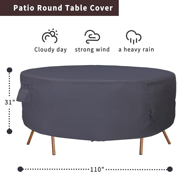 Round Patio Furniture Cover, Heavy Duty and Waterproof - Image 2
