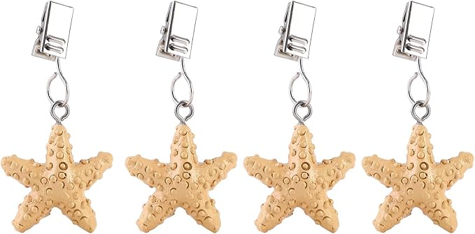 TwoFish Home Set of 4 Yellow Starfish Resin Tablecloth Weights Clips Yellow by TwoFishHomeFashionLLC