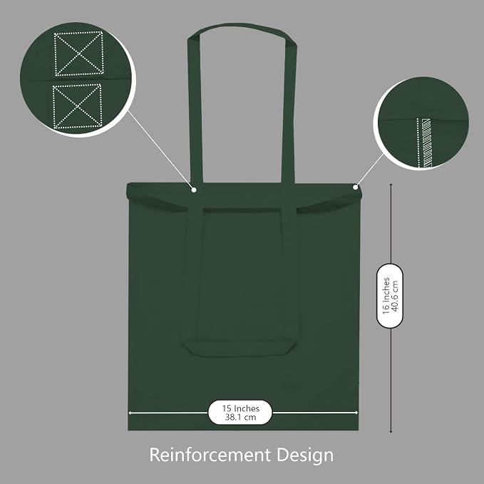 TOPDesign 24-Pack Economical 16"x15" Green Black Cotton Tote Bag, Lightweight - Image 5
