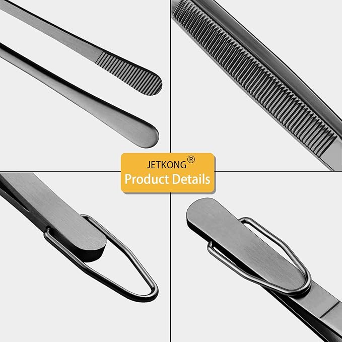 Tongs Set of 3 in 9, 12 and 14 Inch Stainless Steel Black