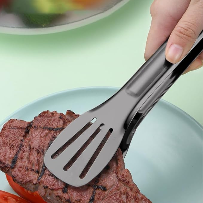 Serving Tongs 4 Pack, 9 Inch Black Stainless Steel Buffet Tongs