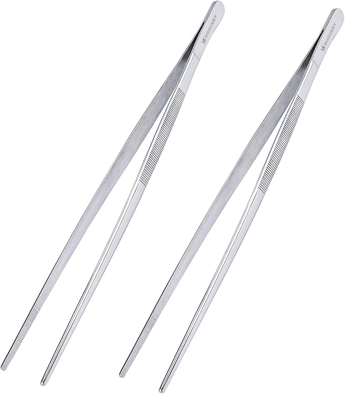 Tongs Stainless Steel Fine-Tip Tweezer Set, Silver, 12 Inch