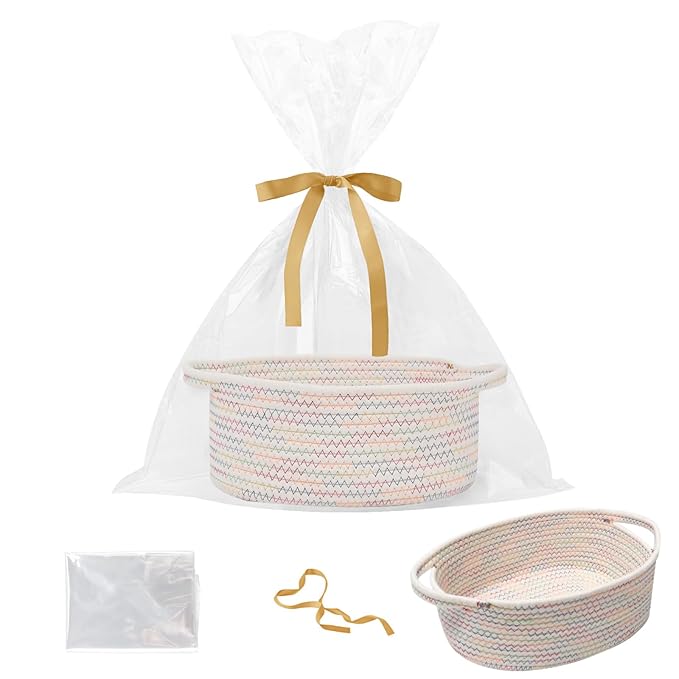 Gift Basket with Gift Bag and Ribbons, Small Rope Woven Shelf Storage, Baskets by HZFTJOY