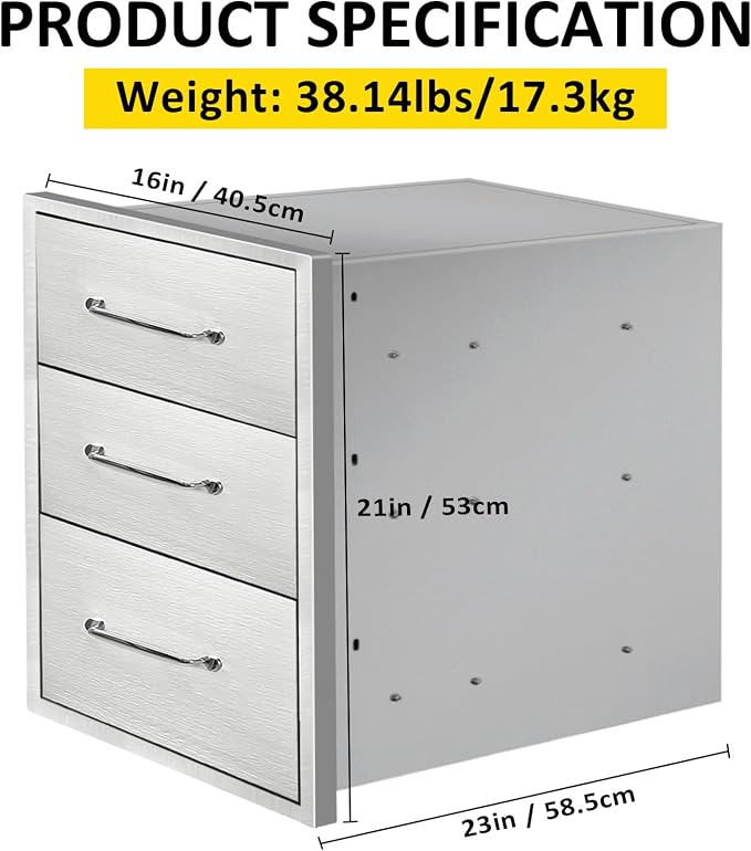 Outdoor Kitchen Drawers 16" W x 21" H x 23" D Flush Mount Triple BBQ Drawers - Image 2