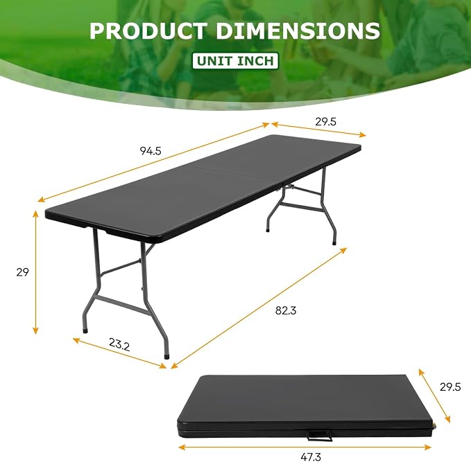 BestOffice 8 FT Picnic Table Folding Table Camping Plastic Table Fold Up Table - Image 3