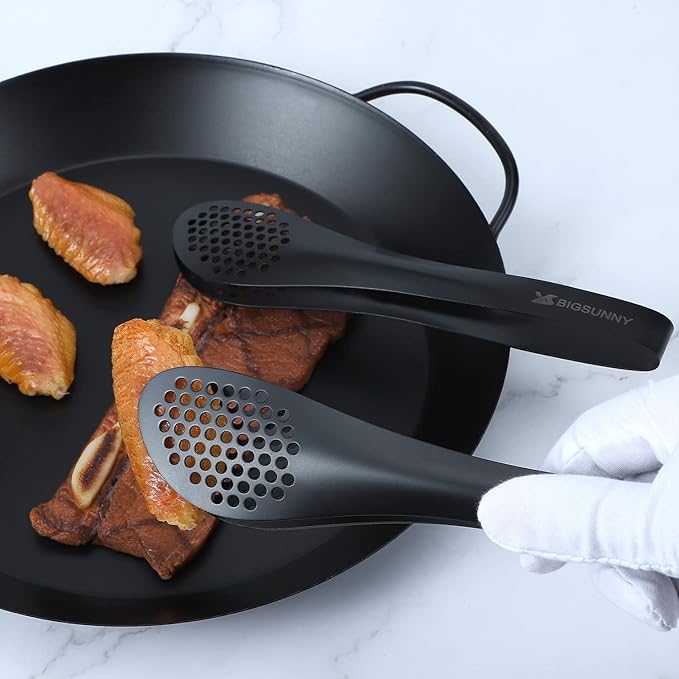 Tongs, 9-Inch Black 304 Stainless Steel Buffet Tongs
