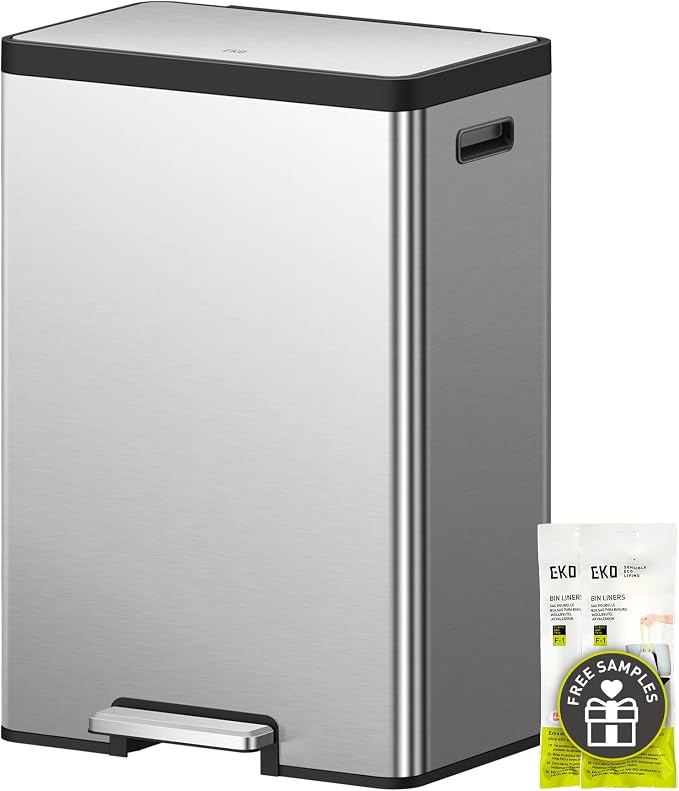 EKO EcoCasa II Rectangular Kitchen Step Trash Can, 20L+20L Dual Compartment by EKO