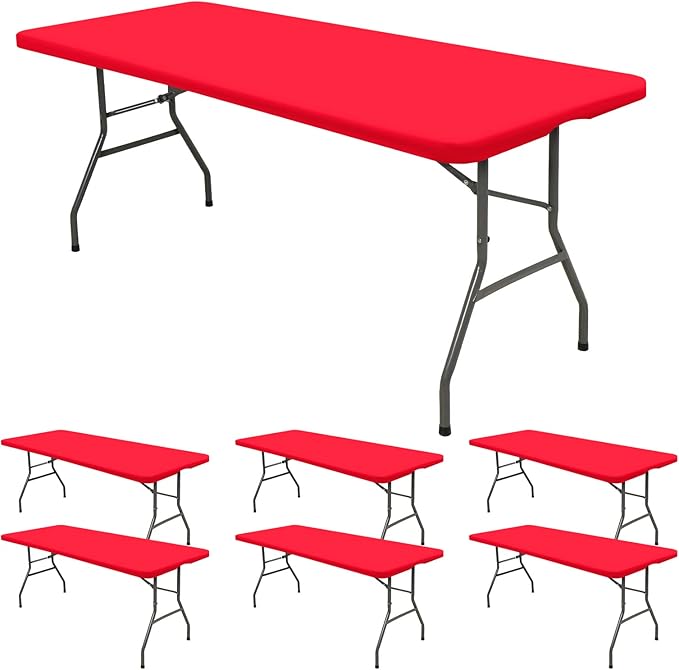 6 Pack Stretch Fabric Table Top Cap Cover, fits 6' Tables, Spandex Table Covers by REWOMC
