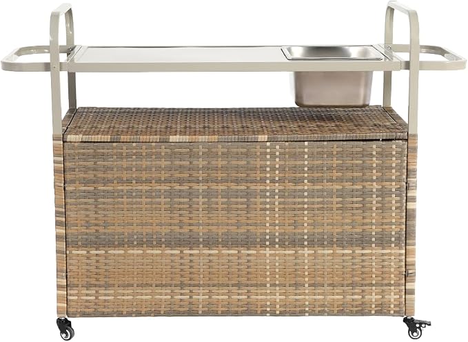 Outdoor Table, Wicker Cart - Image 9