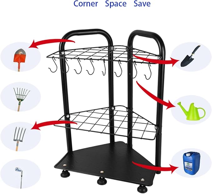 Garden Tool Organizer Rack, Garage Yard Tool Storage and Organization, 2-Tier - Image 2