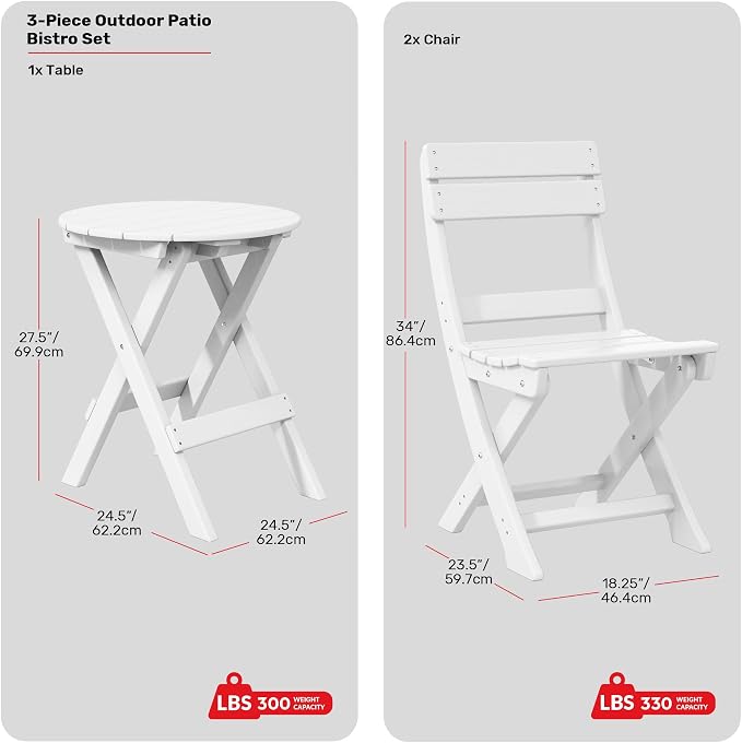 Costaelm Paradise 3-Piece Outdoor HDPE Folding Patio Bistro Table and Chairs - Image 2