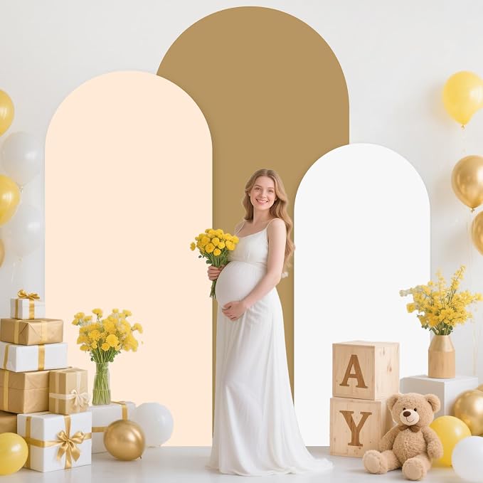 MODFUNS 6&6.6&7.2ft Arch Cover Set of 3 Spandex Arch Cover Khaki Beige White - Image 2