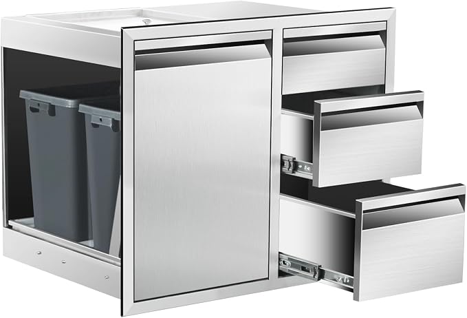 Outdoor Kitchen Door Drawer Combo Cabinet 28" W x 22" H x 19.5" D Stainless by SGOLAN