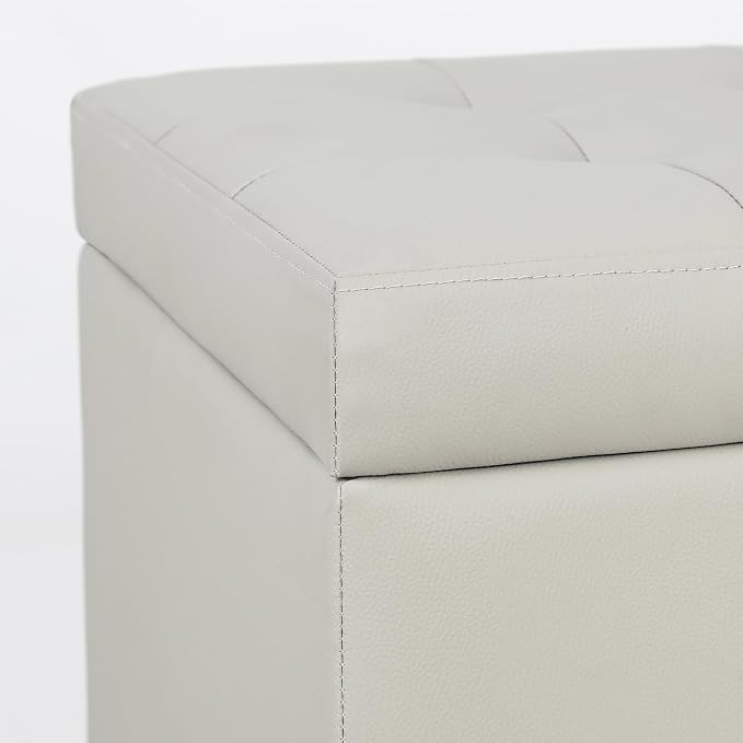 Homebeez Tufted Faux Leather Storage Ottoman Square Cube Foot Rest Stool - Image 7