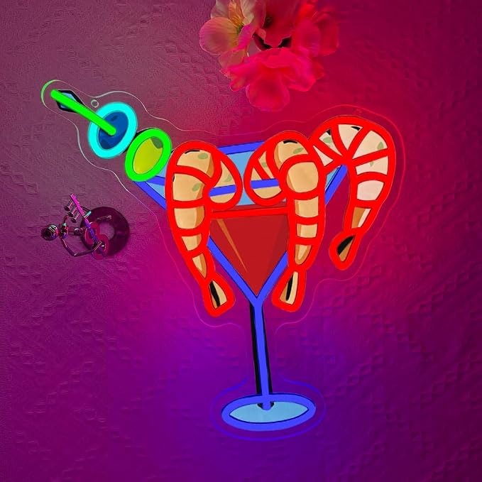Cocktails Drinks Neon Signs for Wall Decor, Shrimp LED Neon Sign for Cocktails - Image 5