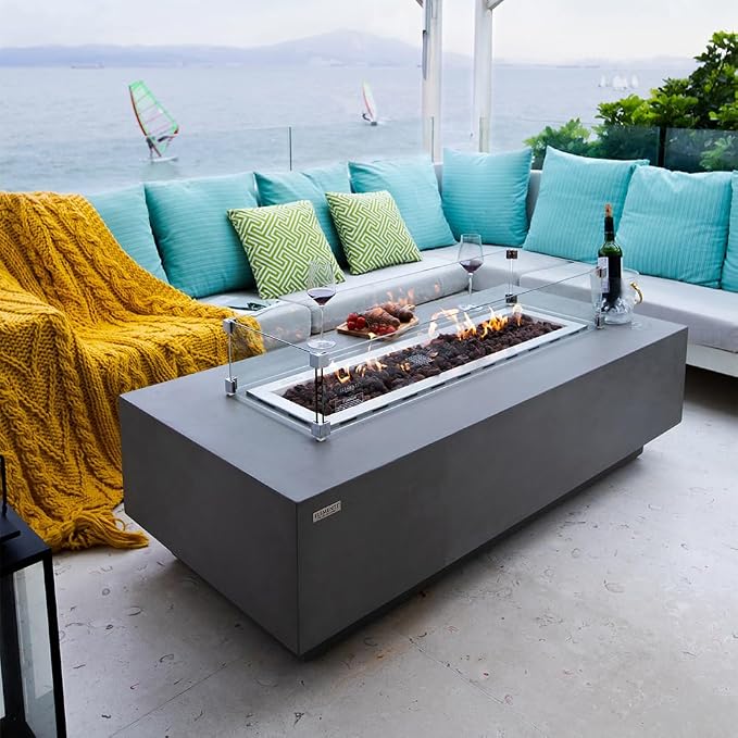 Elementi Granville Fire Pit Bundle Outdoor Firepit Set Includes 60” Natural Gas - Image 5