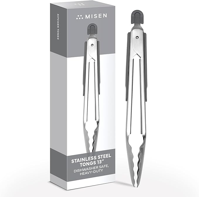 Tongs, 13 Inch Stainless Steel with Silicone Tips and Scalloped Edges