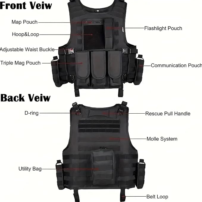 YAKEDA Adjustable Tactical Airsoft Training Vest | Camping, Gift - Image 3