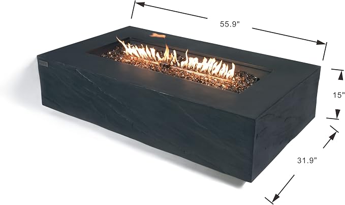 Elementi+ | Cape Town Gas Fire Pit Cast Concrete 56" Rectangular Fire Table - Image 2