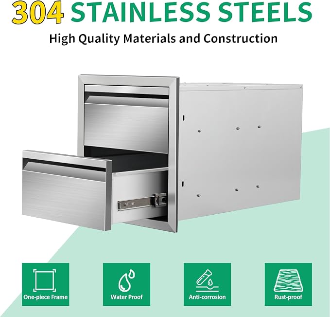 Outdoor Kitchen Drawers 14" W x 15" H x 23" D Stainless Steel Double Drawers - Image 3