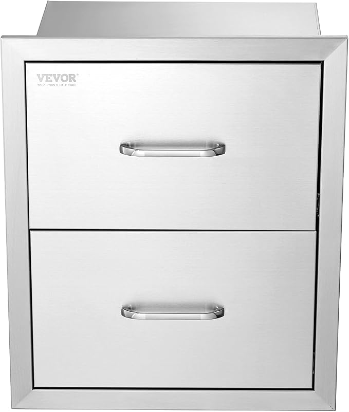 VEVOR Outdoor Kitchen Drawers, 17.8W x 20.2H x 12.2D Inch, Flush Mount Double - Image 11