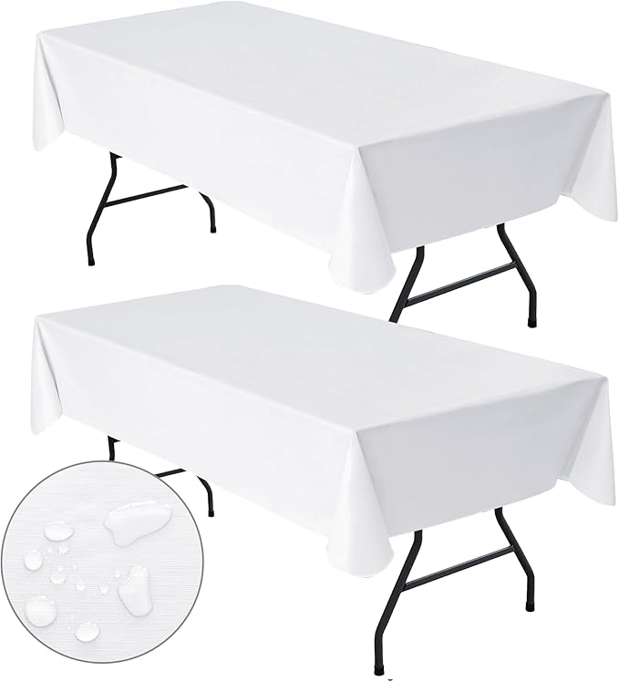 Nasitos 2 Pack White Table Cloth Rectangle 60x84''-4Ft Waterproof Plastic Table by Nasitoshomedecor
