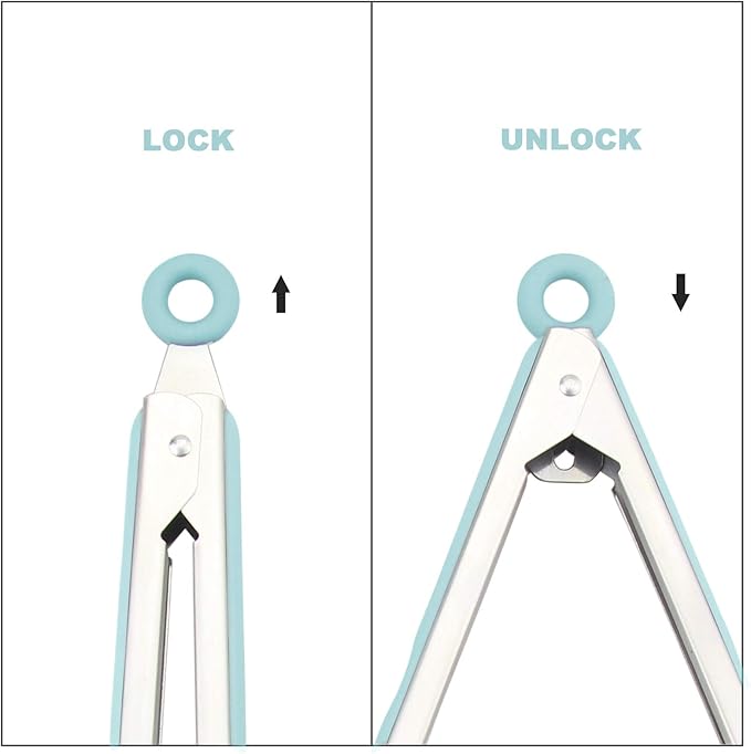 Tongs 4-Pack in Aqua Sky with Locking Clip and Non-Slip Grip