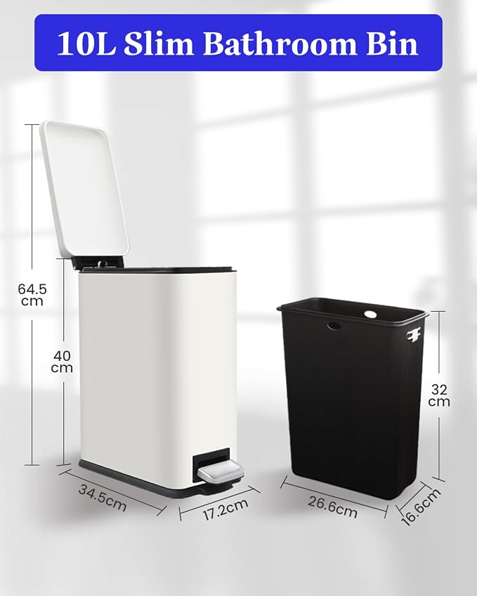 Trash Can with Lid, 10L Bathroom Waste Bin, Small Pedal Bin, Stainless Steel - Image 9