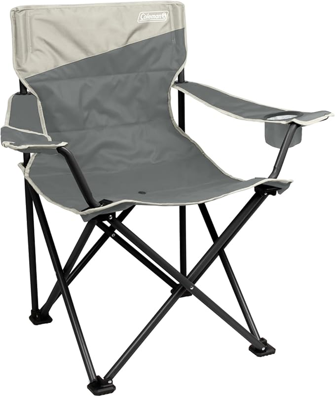 Camping Chair, Oversized Grey Polyester with Drink Holder