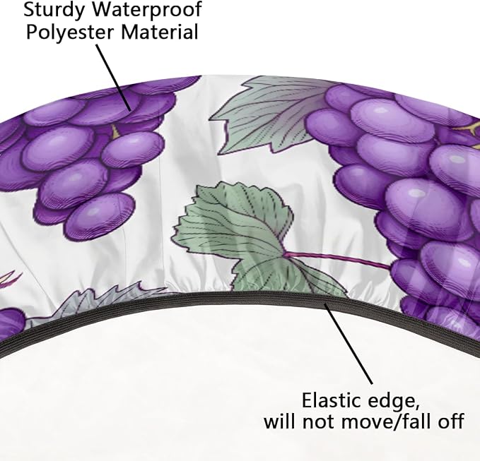 Grape Fruit Purple Leaves Round Table Cloth Cover, Elastic Edge Waterproof - Image 5