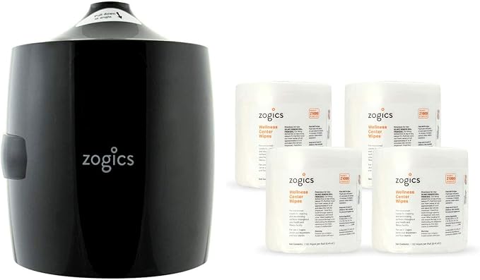 Zogics Wellness Center Wipes and Wall Mounted Dispenser – No-Touch Wipes by Zogics