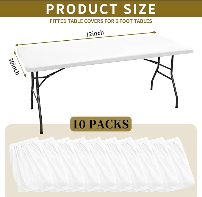 10 Pack Stretch Fabric Table Top Cap Cover, fits 6' Tables, Spandex Table - Image 2