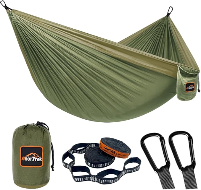 Hammock for Camping: 210T Nylon, 500 lb Capacity, Army Green
