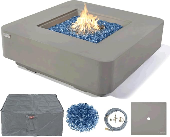 Elementi+ | Lucerne Gas Fire Pit Cast Concrete 42" Square Fire Table, Outdoor by AMSFireplaceInc