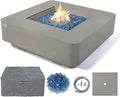 Elementi+ | Lucerne Gas Fire Pit Cast Concrete 42" Square Fire Table, Outdoor by AMSFireplaceInc