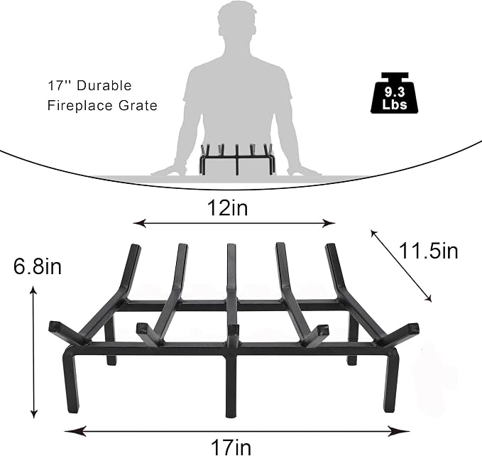17 Inch Fireplace Grate Heavy Duty Solid Steel Fire Grate - Image 2