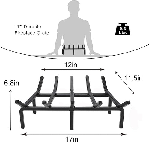 17 Inch Fireplace Grate Heavy Duty Solid Steel Fire Grate - Image 2