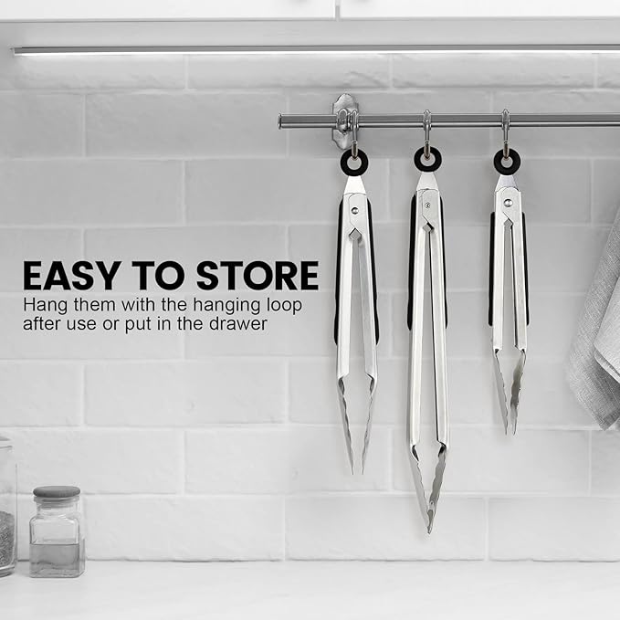 Kitchen Tongs 12-Piece Set, Stainless Steel, 7, 9 and 12 Inch