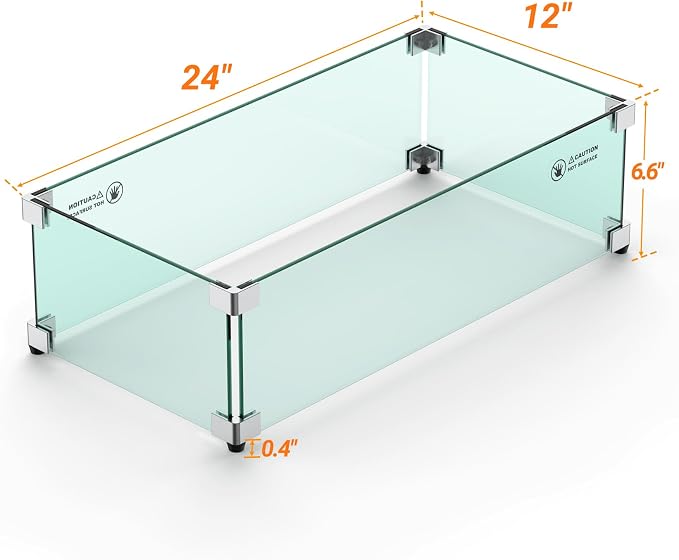 Skyflame 24 x 12 Inches Rectangular Fire Pit Glass Wind Guard Replacement - Image 2
