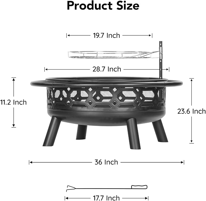 36 Inch Fire Pit, Outdoor Wood Burning Firepit - Image 4