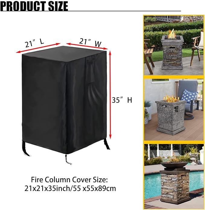 POMER Fire Column Cover, 21inch Square Firepit Cover - Image 4