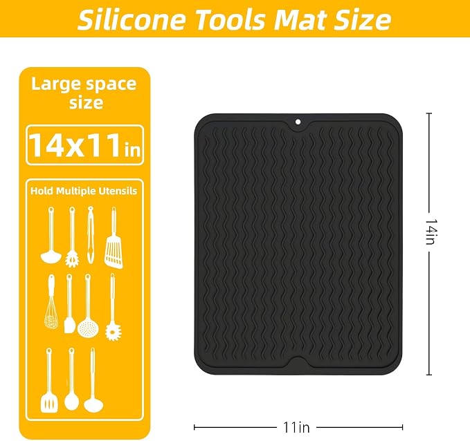 Grill Accessories, 14x11 Inch Silicone Heat Resistant Mat, BBQ Tool Rest Pad - Image 3