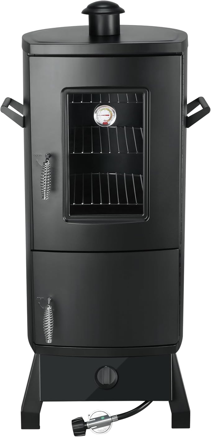 Propane Smoker, Vertical Matte Black Alloy Steel with Adjustable Racks
