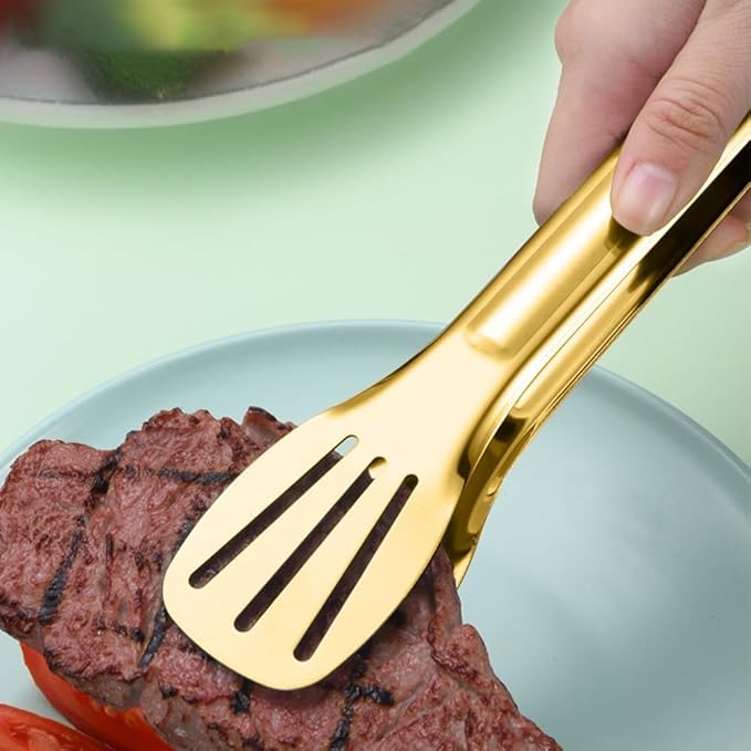 Gold Serving Tongs Set of 4, 9 Inch Stainless Steel Buffet Tongs