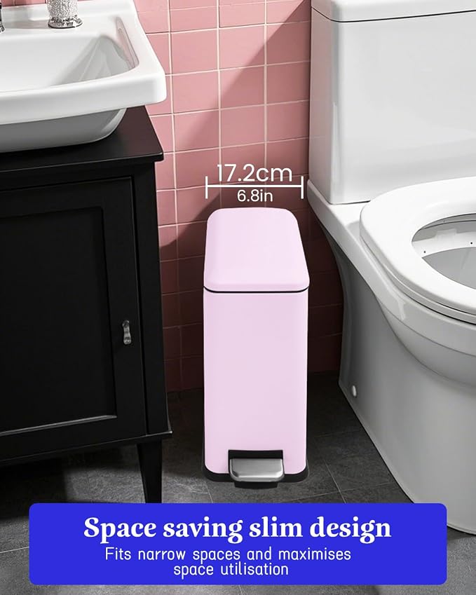 Bathroom Trash Can with Lid, 2.6 Gallon Stainless Steel Slim Garbage Can - Image 2